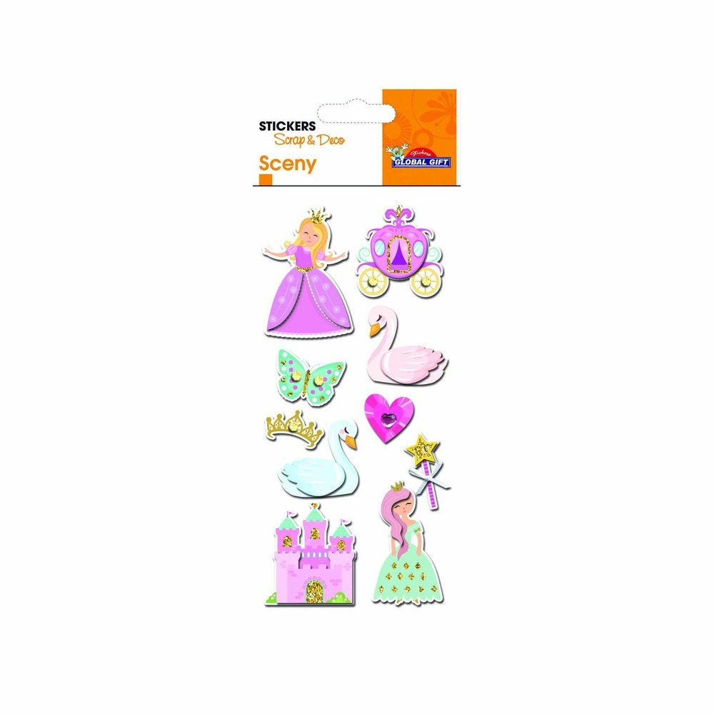 Autocollants en relief à paillettes - princesse et cygnes