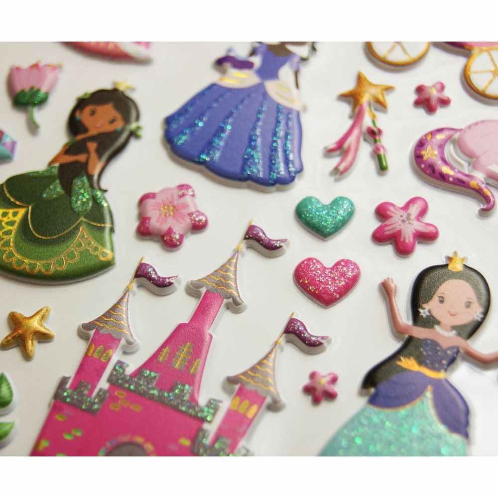 Autocollants réutilisables - relief 3d - princesses - paillettes