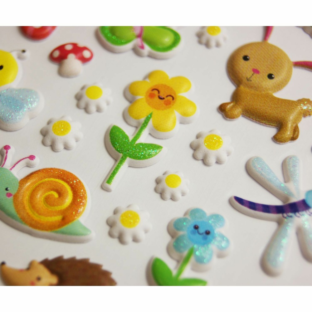Scène à décorer pour enfants - la faune et la flore - stickers puffies
