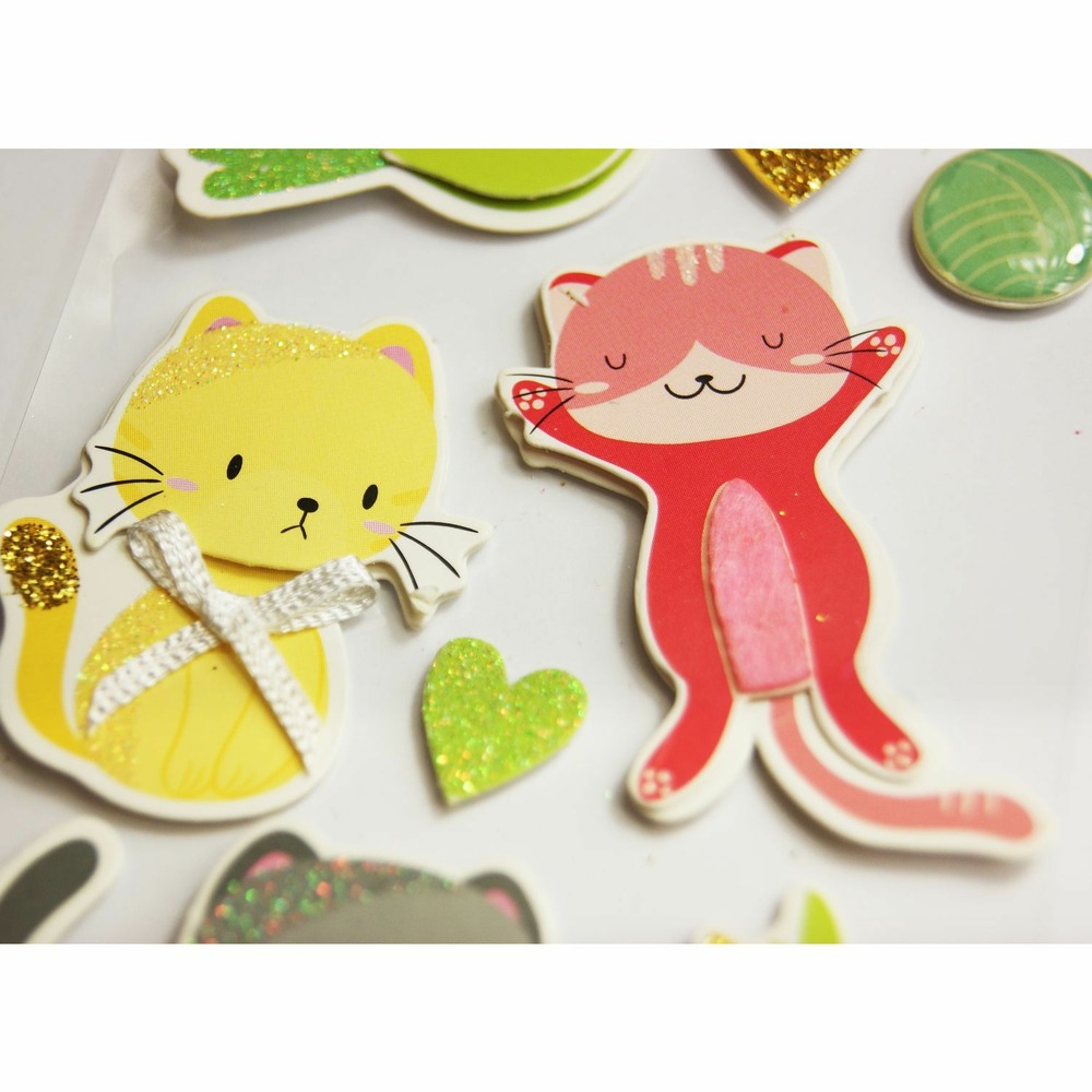 Autocollants en relief à paillettes - chats joueurs