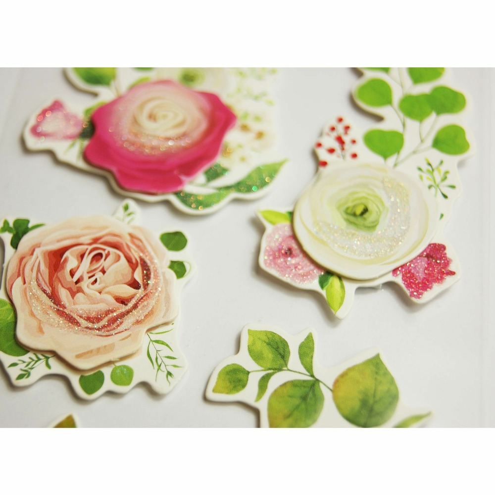 Autocollants en relief à paillettes - fleurs de printemps