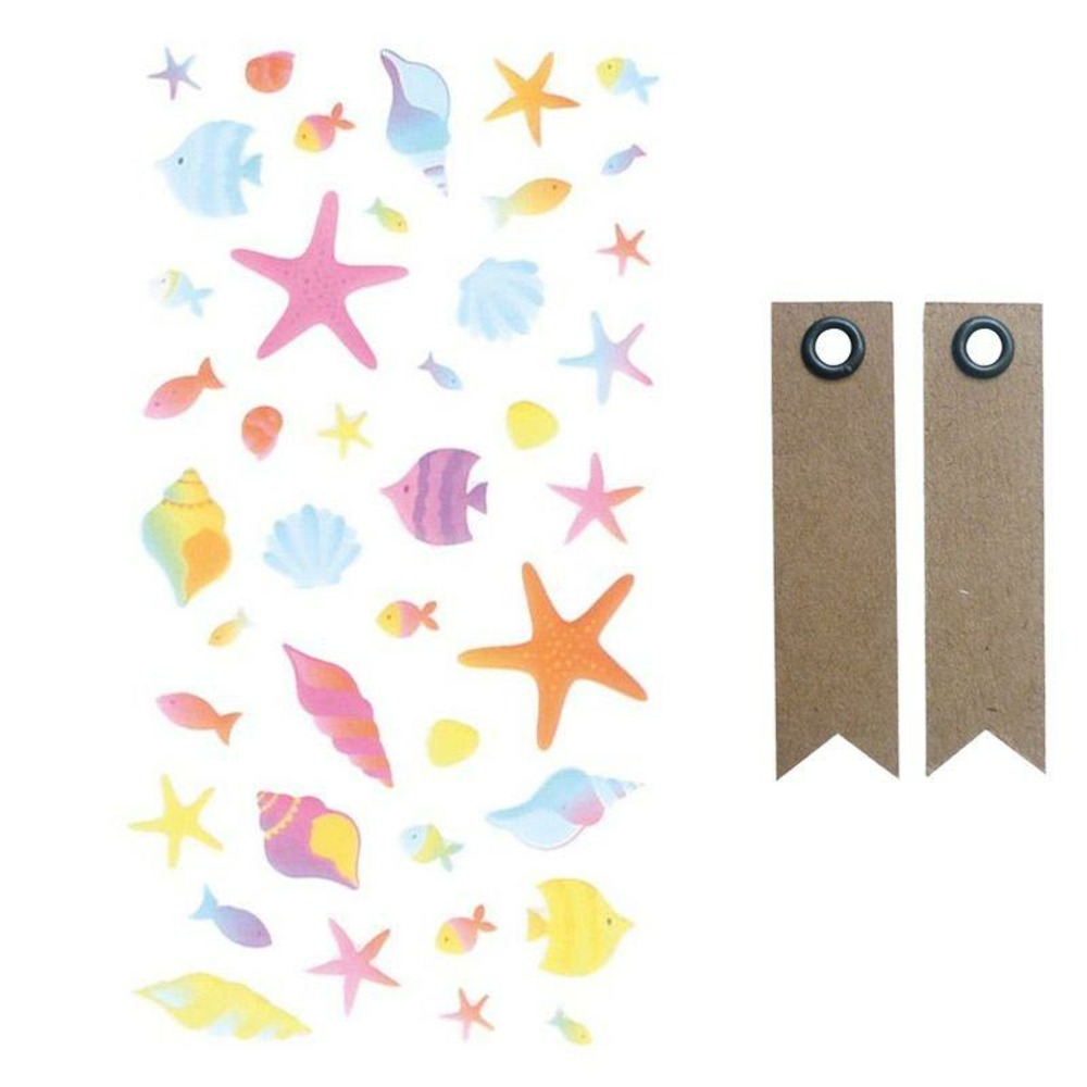 Stickers 3d puffies coquillages + 20 étiquettes kraft fanion