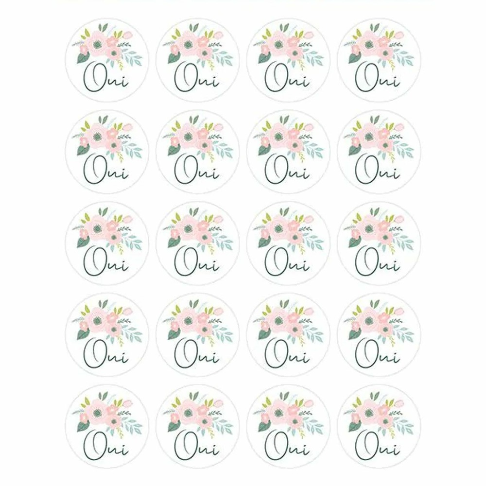 300 stickers ronds fleurs oui ø 3,5 cm