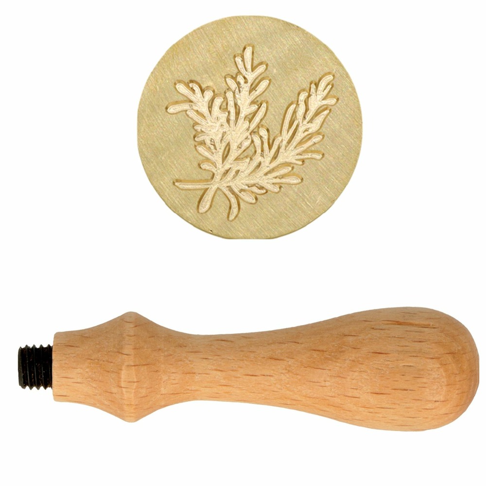 Manche en bois pour cachet de cire + tampon romarin