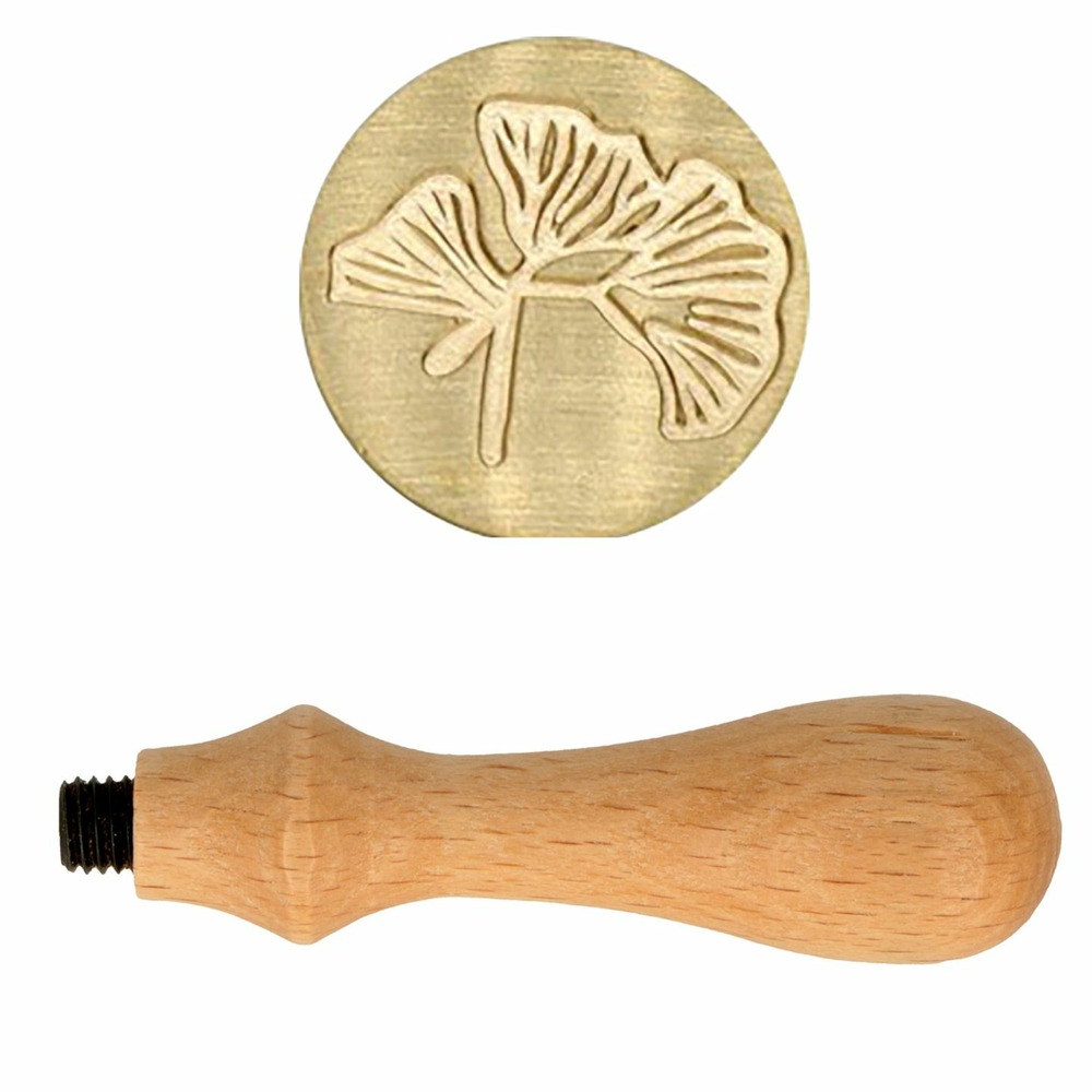 Manche en bois pour cachet de cire + tampon ginkgo