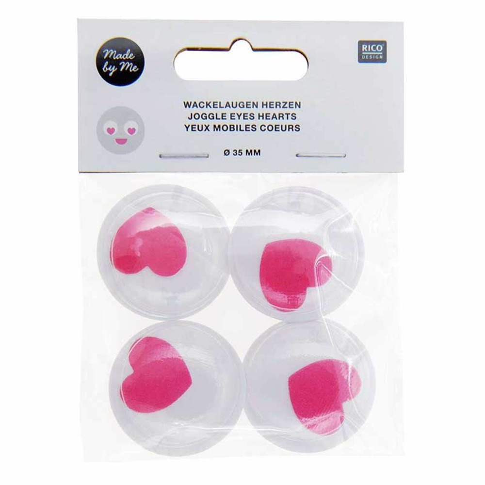 Yeux mobiles ø 35 mm - cœur rose