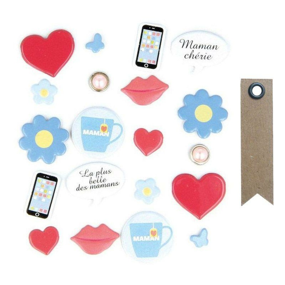 20 attaches parisiennes fête des mères + 20 étiquettes kraft fanion