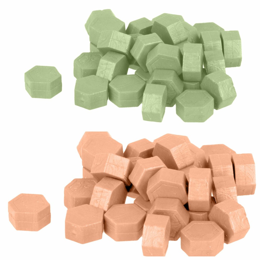 Perles de cire hexagonales - vert clair + rose