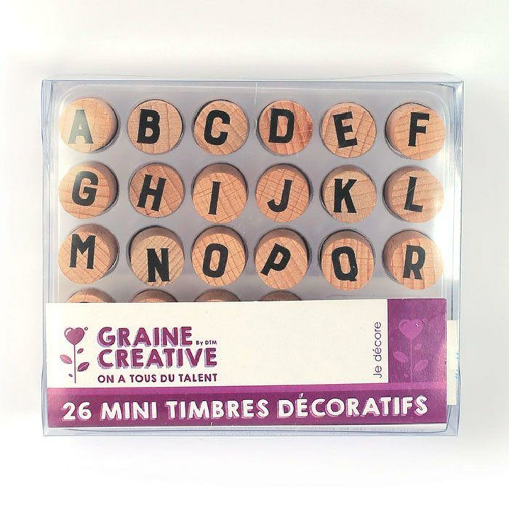 26 mini tampons en bois - lettres de l'alphabet majuscules