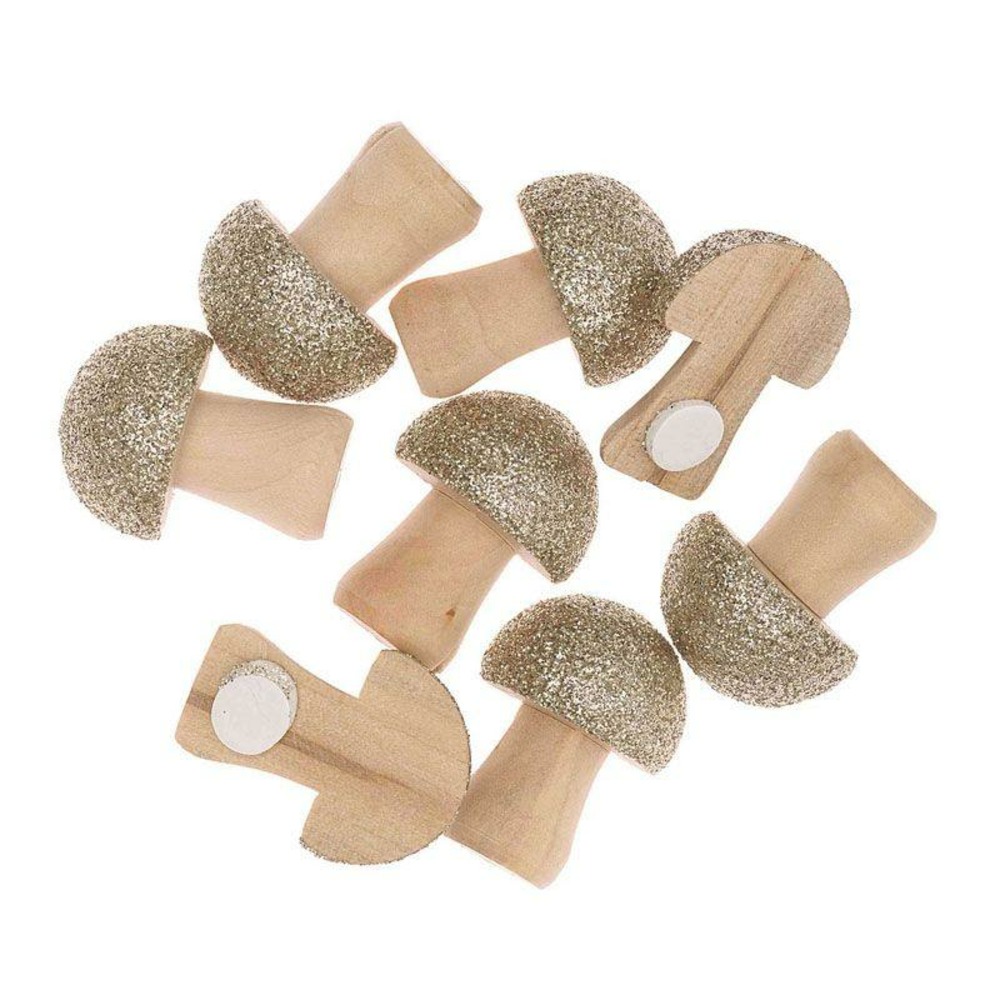 8 autocollants en bois champignons pailletés