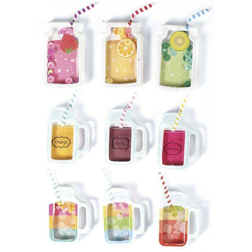 9 stickers 3d - boissons mason jars 5 cm