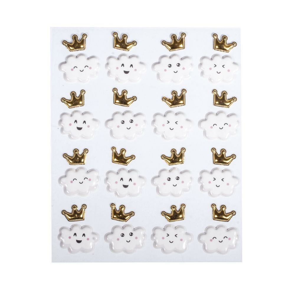 Stickers puffy petits nuages heureux et couronnes