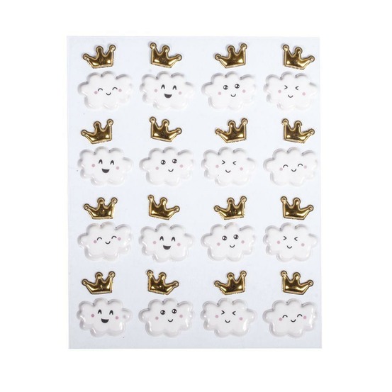 Stickers puffy petits nuages heureux et couronnes