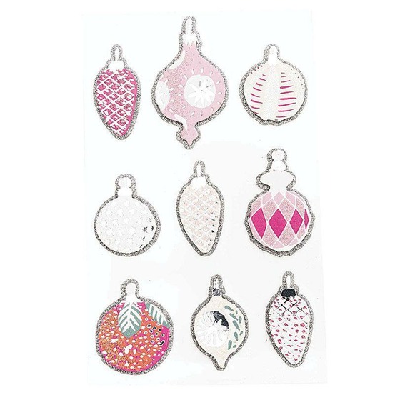 9 stickers 3d - boules de noël nostalgique à paillettes argentées