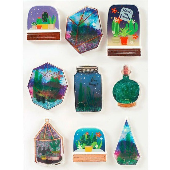9 stickers 3d succulentes en bocal