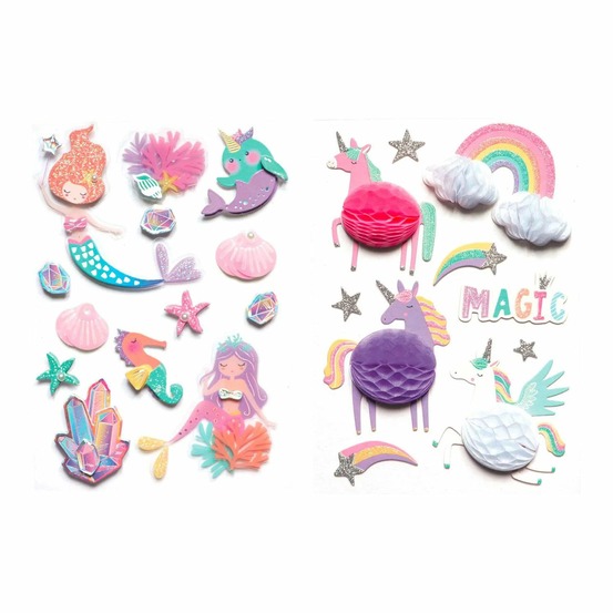 23 stickers 3d 6 cm - licornes & sirènes