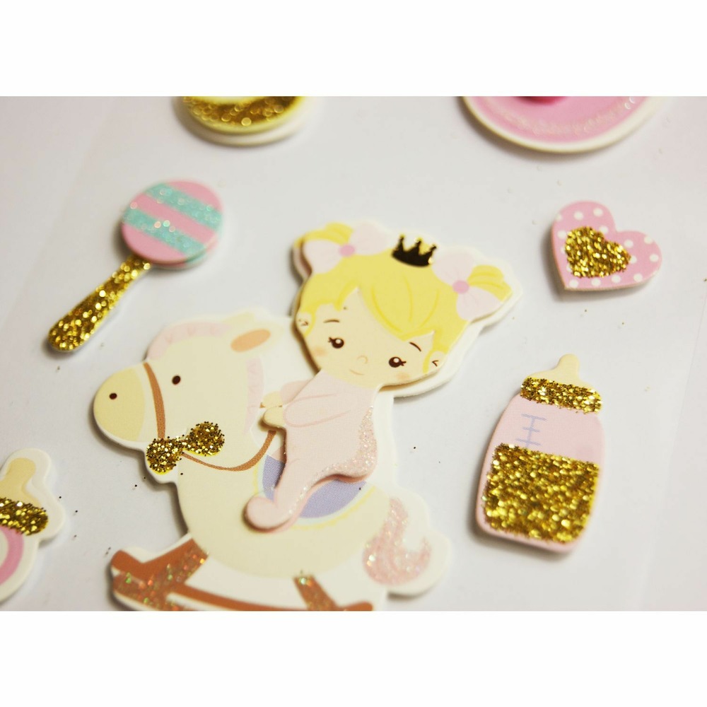 Autocollants en relief à paillettes - bébé fille