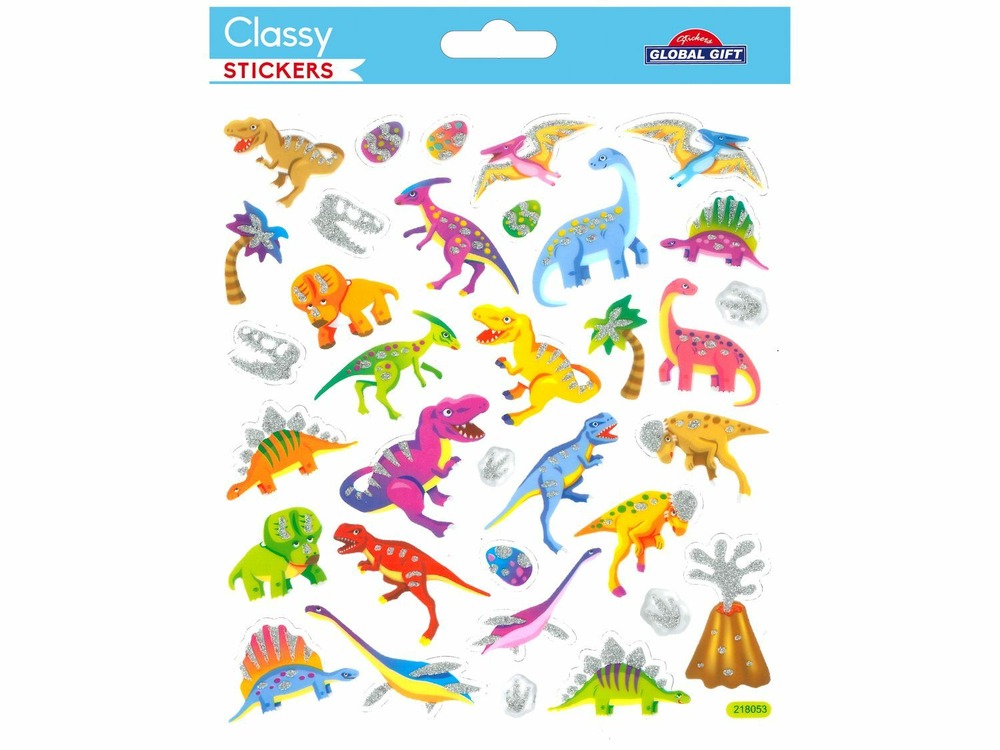 Autocollants - dinosaures - paillettes argentées