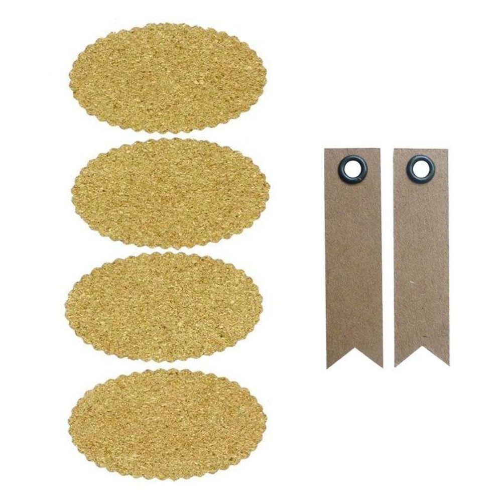 4 stickers en liège ovales + 20 étiquettes kraft fanion