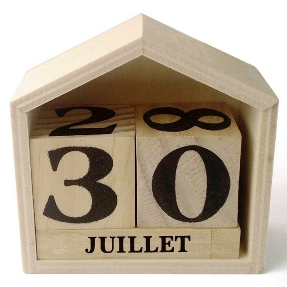Calendrier perpétuel en bois maisonnette - 7,3 x 8 x 3,4 cm
