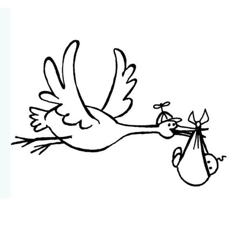 Tampon bois - cigogne & bébé