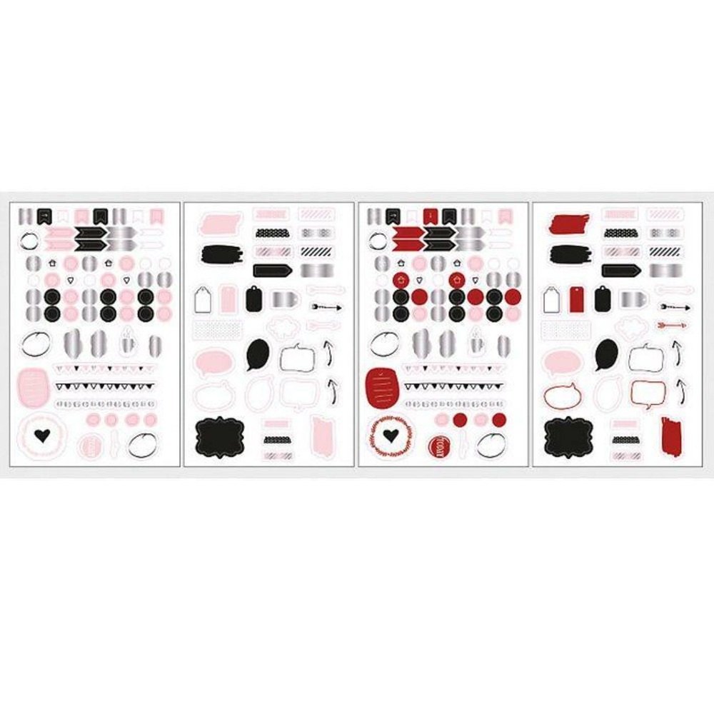 Stickers pour bullet journal 4 planches - blanc, rouge, noir