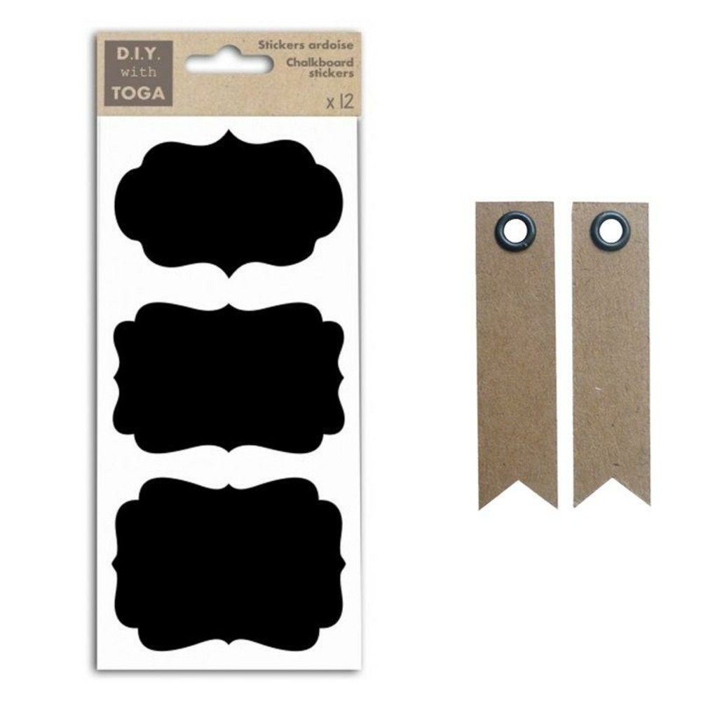 12 stickers ardoise baroque + 20 étiquettes kraft fanion