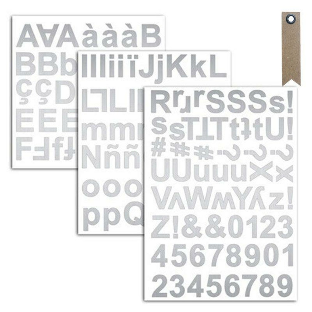 165 stickers alphabet argenté + 20 étiquettes kraft fanion