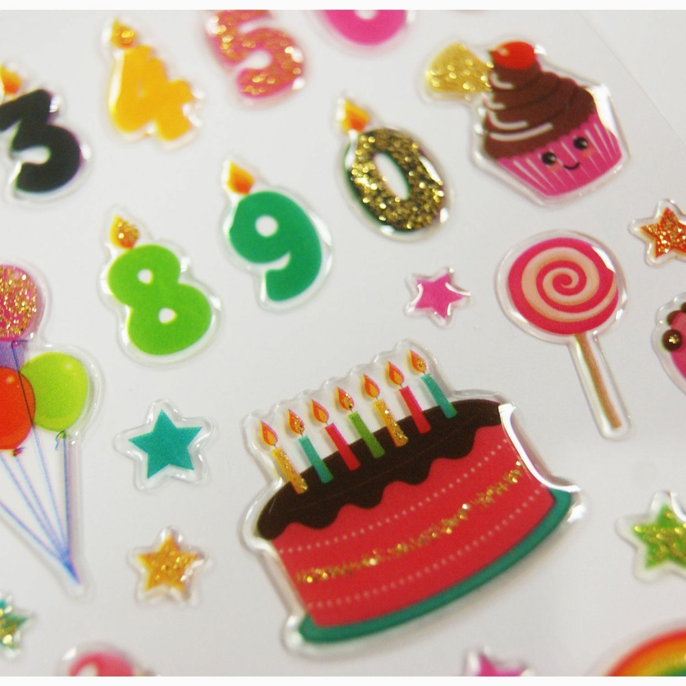 Autocollants - anniversaire et âge - paillettes - époxy