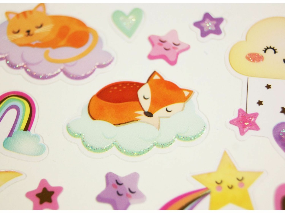 Autocollants - animaux sur les nuages - dorures et paillettes