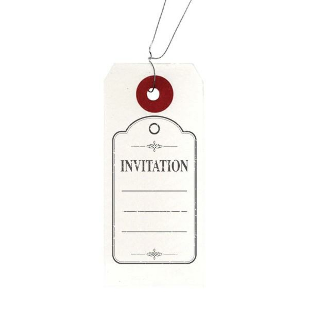 Etiquettes blanches + tampon bois invitation
