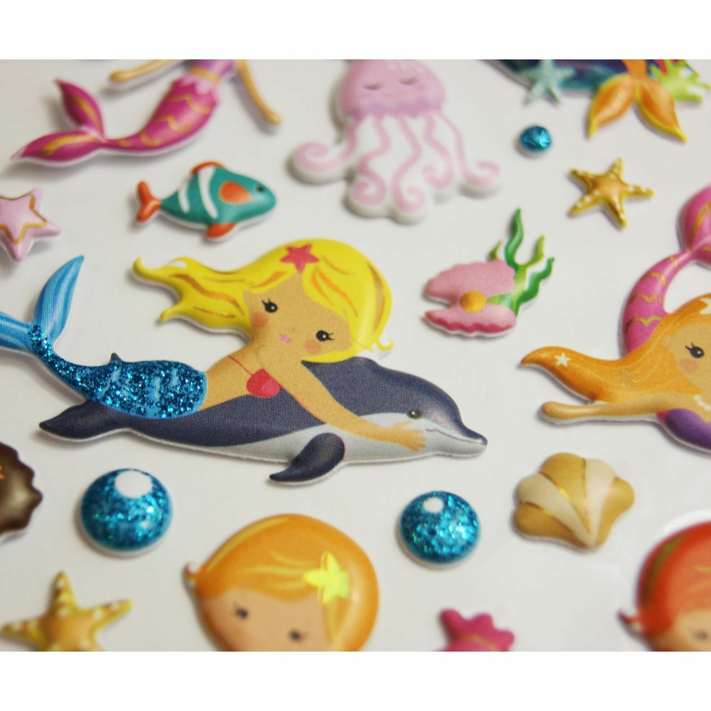 Autocollants réutilisables - relief 3d - sirènes - paillettes