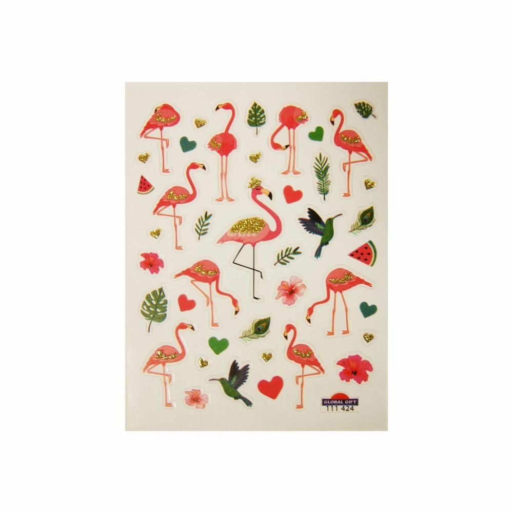 Autocollants - flamants rose - paillettes - 1,8 cm