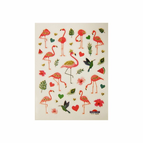 Autocollants - flamants rose - paillettes - 1,8 cm