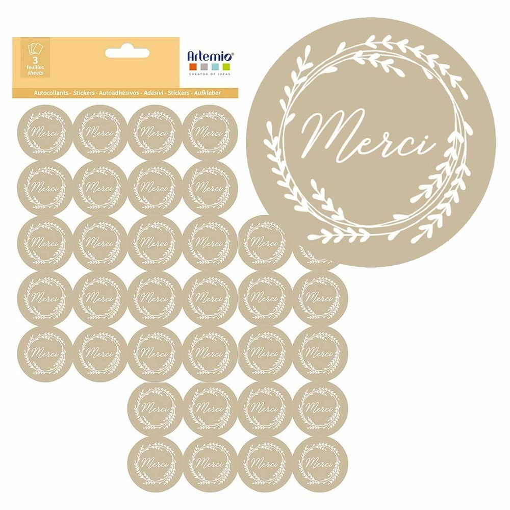 180 stickers kraft merci ø 3,5 cm