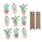 9 stickers 3d cactus mexicains 4,5 cm + 20 étiquettes kraft fanion