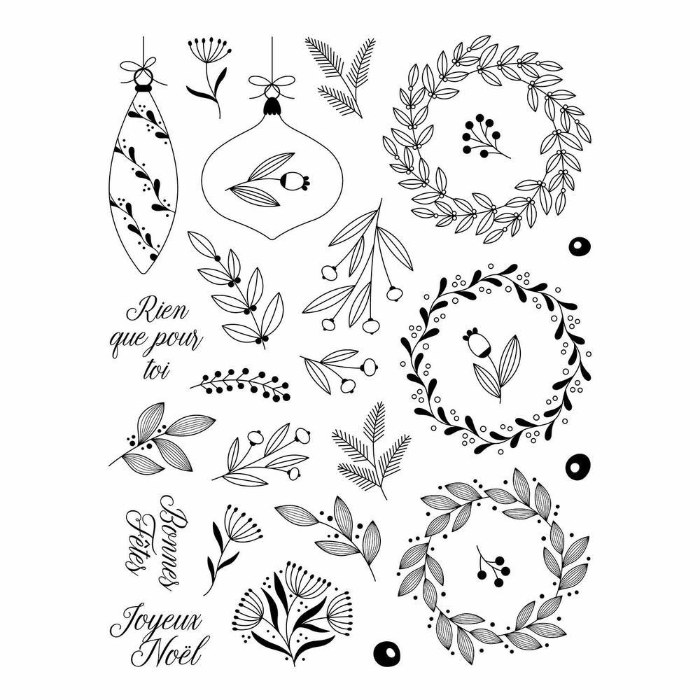 Tampons transparents - boules de noël et végétaux