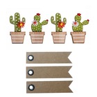 4 autocollants bois cactus 6,5 cm + 20 étiquettes kraft fanion