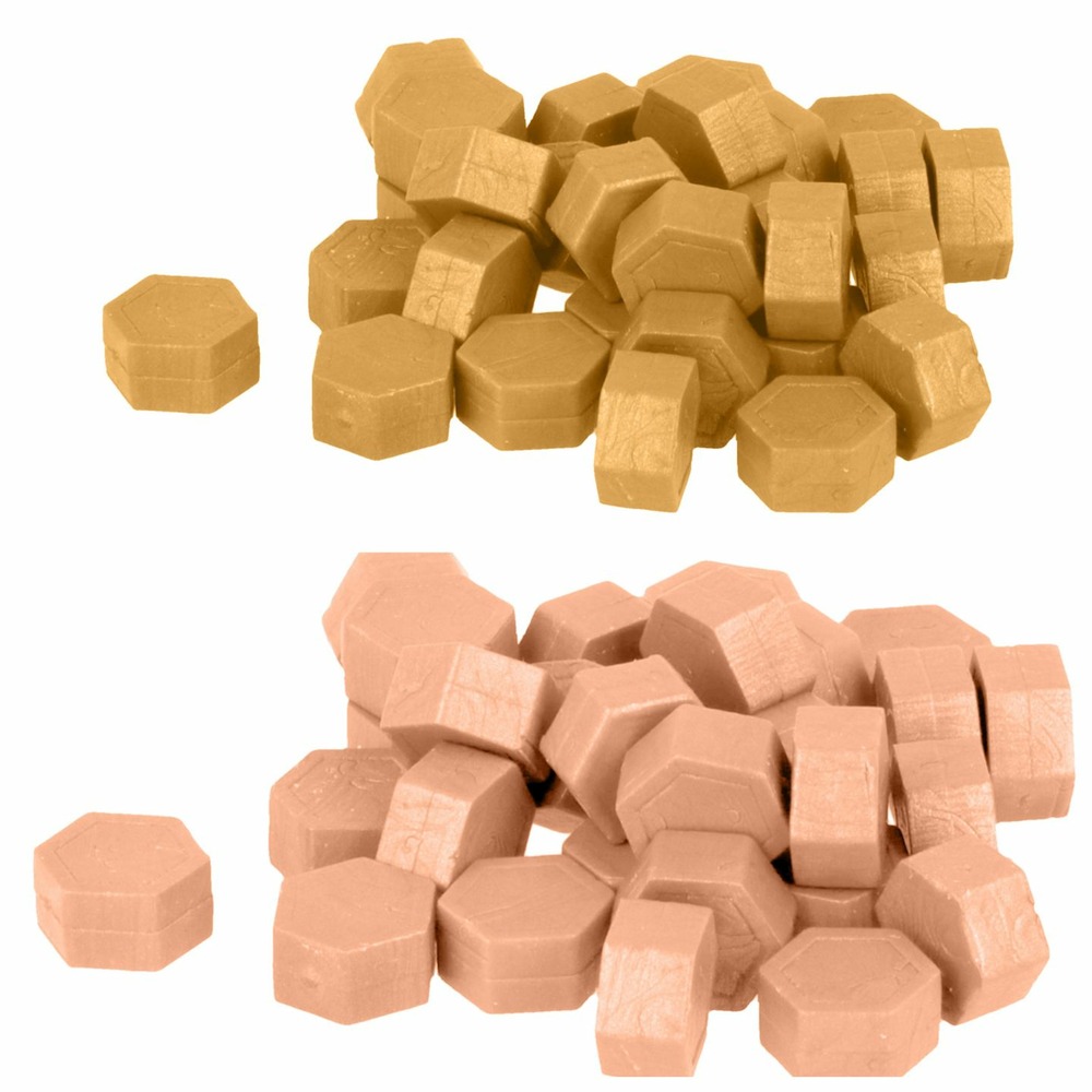 Perles de cire hexagonales - or + rose