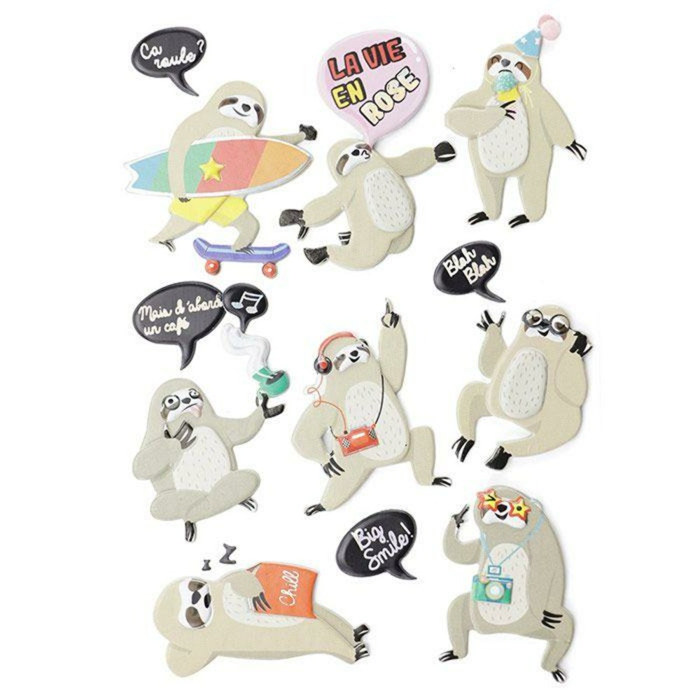 15 stickers 3d - paresseux