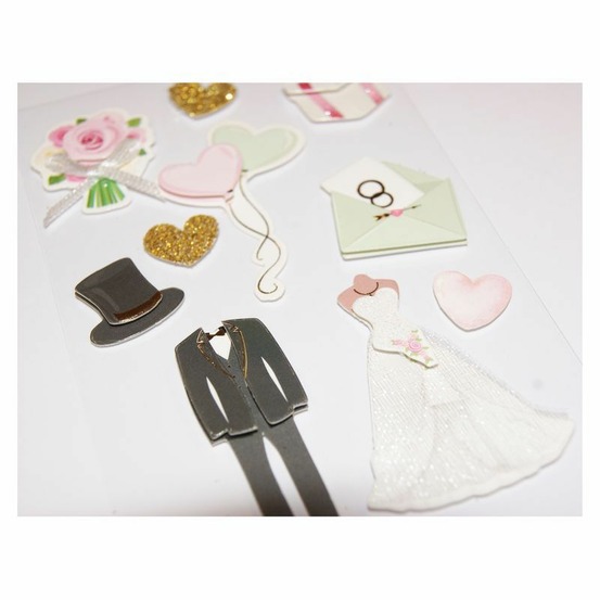 Autocollants en relief à dorures et paillettes - mariage parfait !