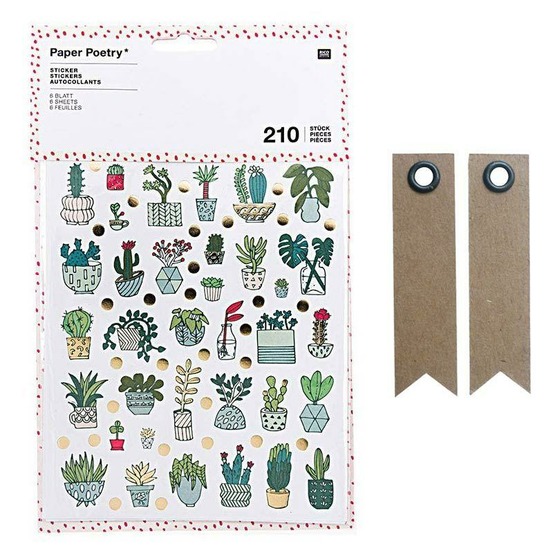 210 autocollants plantes d'intérieur + 20 étiquettes kraft fanion