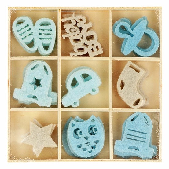 Formes en feutrine bleues et marron - naissance garçon