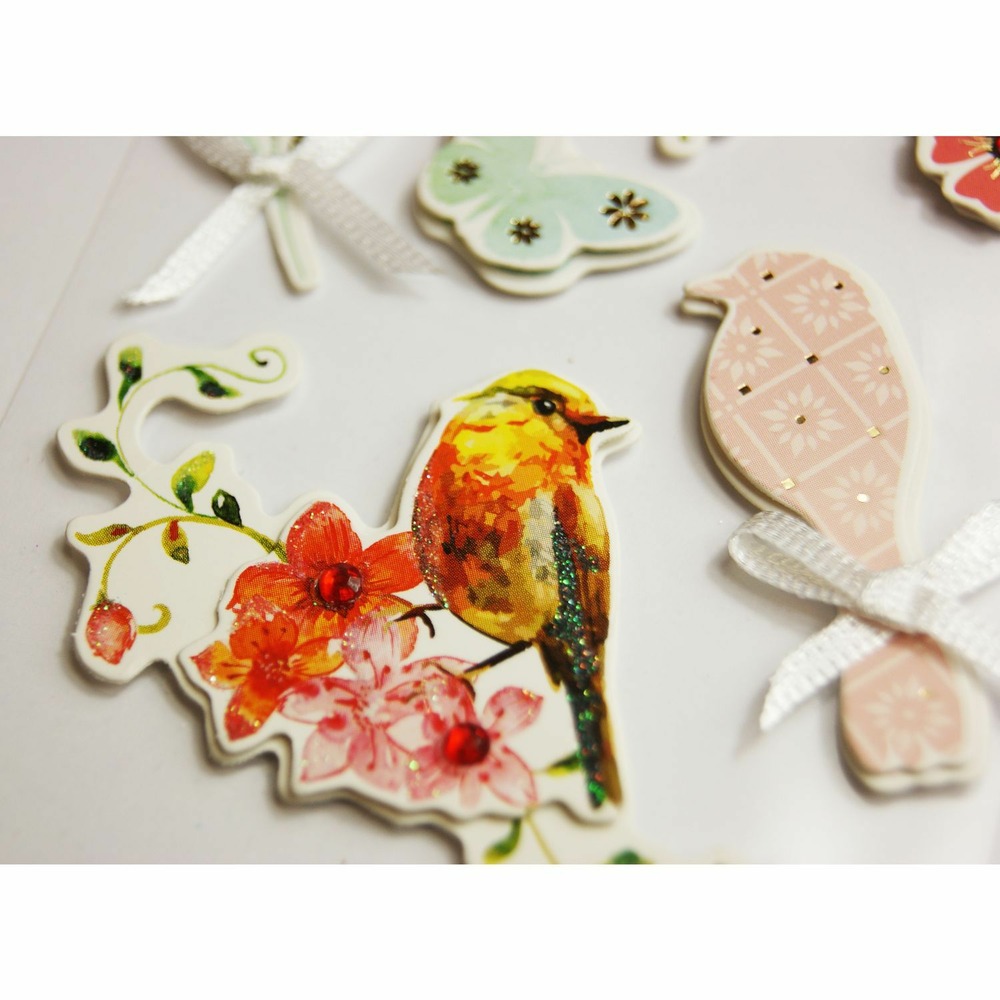 Autocollants en relief à paillettes - oiseaux et fleurs
