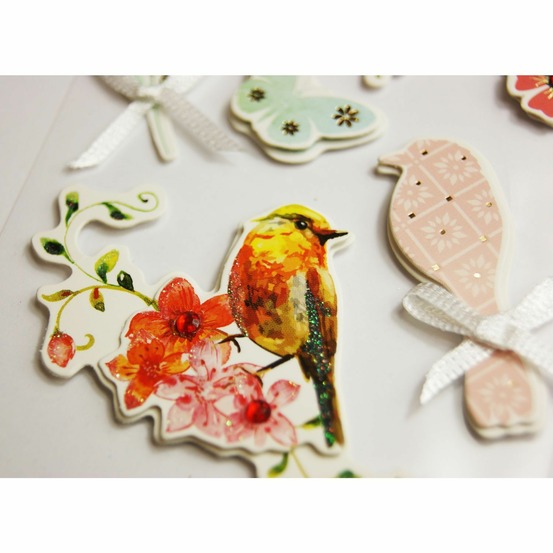 Autocollants en relief à paillettes - oiseaux et fleurs