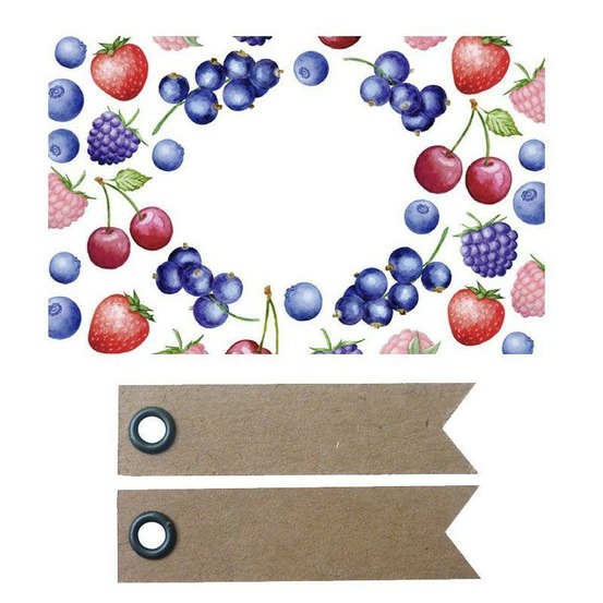 100 étiquettes à confiture fruits rouges + 20 étiquettes kraft fanion