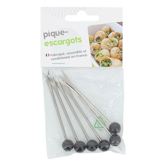 6 piques à escargots en inox et plastique 8,5 cm