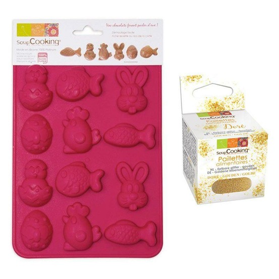 Moule chocolats de pâques + paillettes dorées