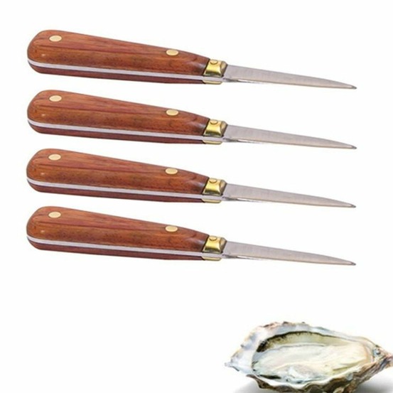4 lancettes à huîtres avec manche bois 16 cm