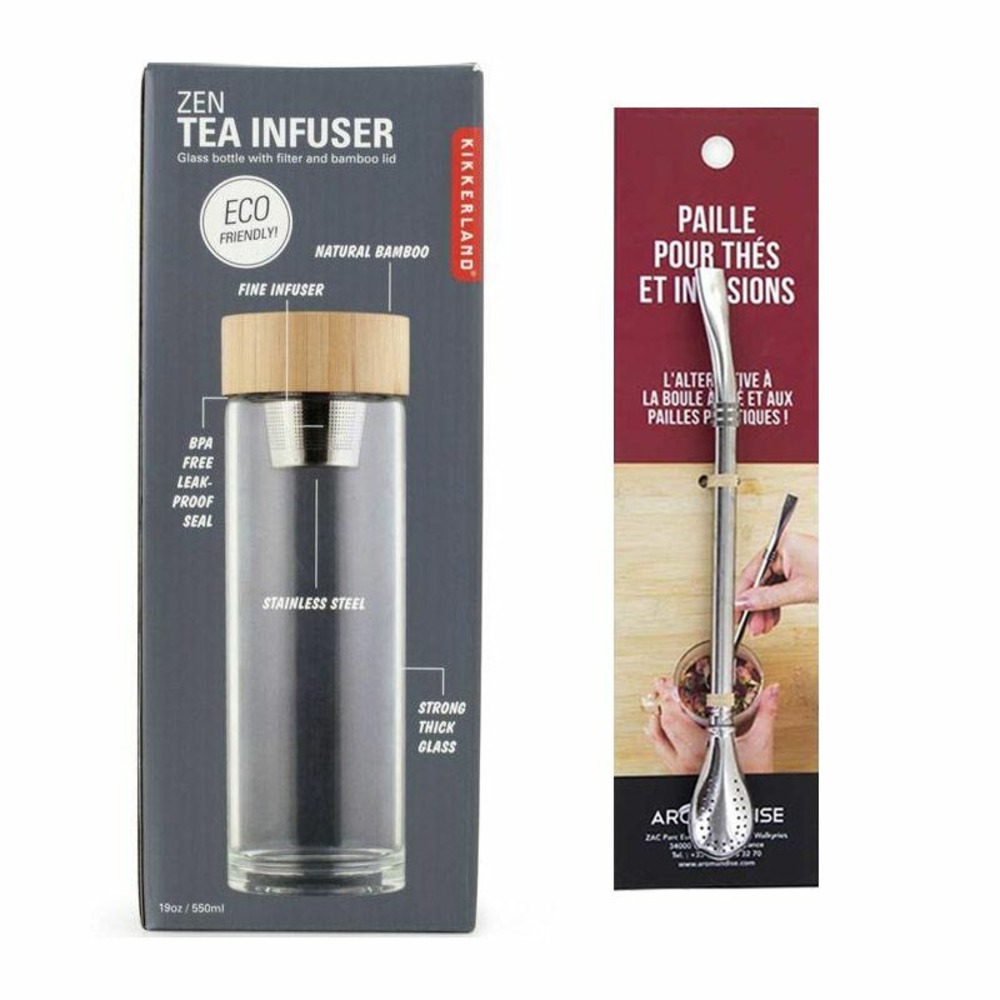Bouteille infuseur de thé + paille inox avec filtre